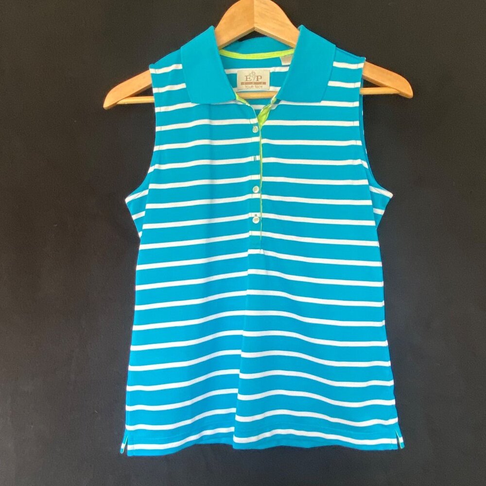 EP E.P. Pro tour tech golf tennis tank top womens size S aqua turquoise stripe+